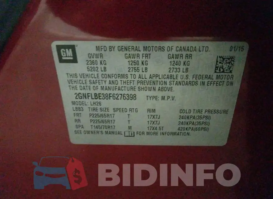 2GNFLBE38F6276398 Photo# 10
