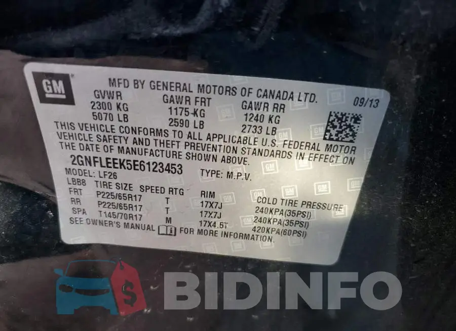 2GNFLEEK5E6123453 Photo# 13