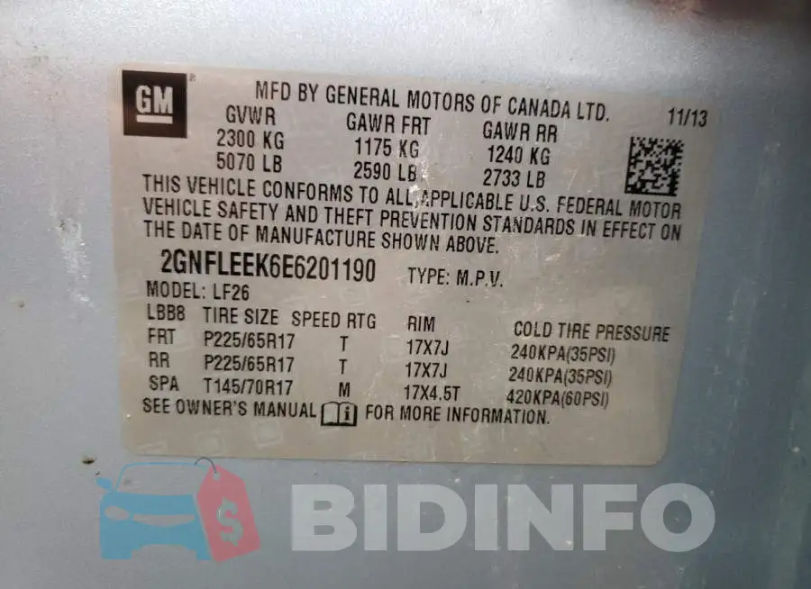 2GNFLEEK6E6201190 Photo# 12
