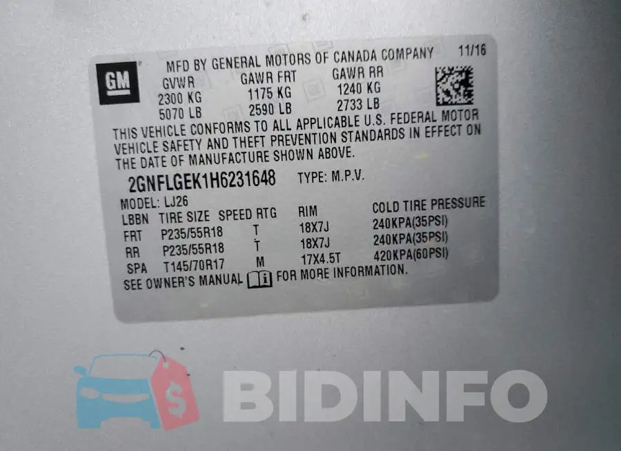 2GNFLGEK1H6231648 Photo# 13