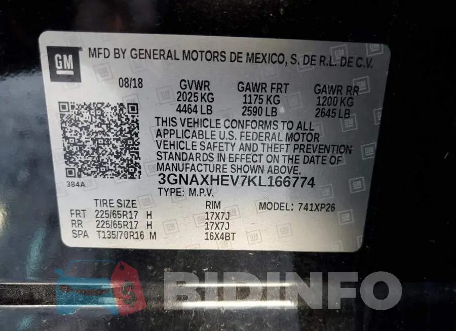 3GNAXHEV7KL166774 Photo# 13