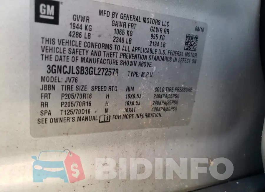 3GNCJLSB3GL272573 Photo# 13