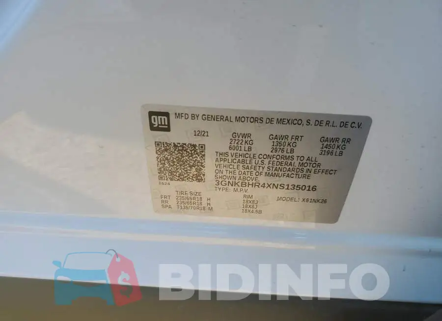 3GNKBHR4XNS135016 Photo# 12
