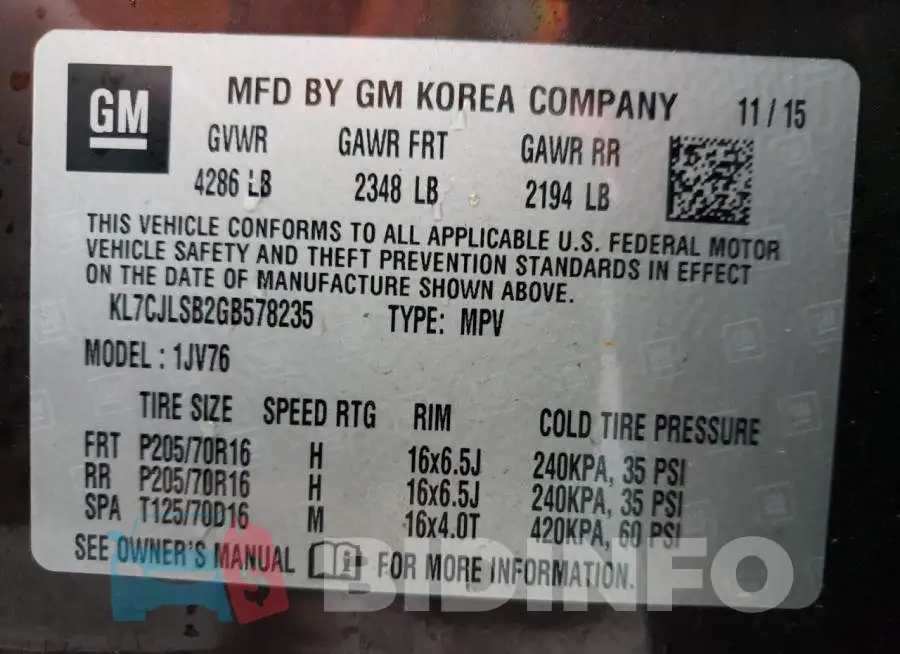 KL7CJLSB2GB578235 Photo# 13