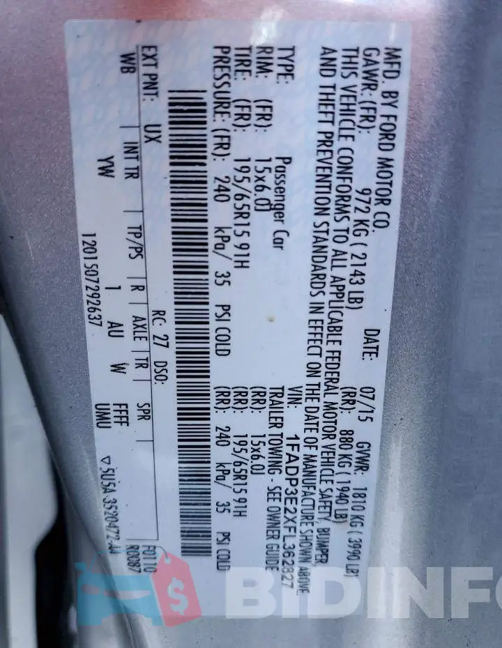 1FADP3E2XFL362827 Photo# 12