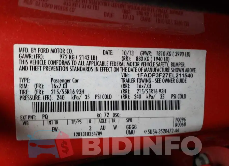 1FADP3F27EL211540 Photo# 13