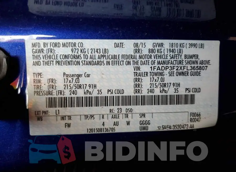 1FADP3F2XFL365807 Photo# 12