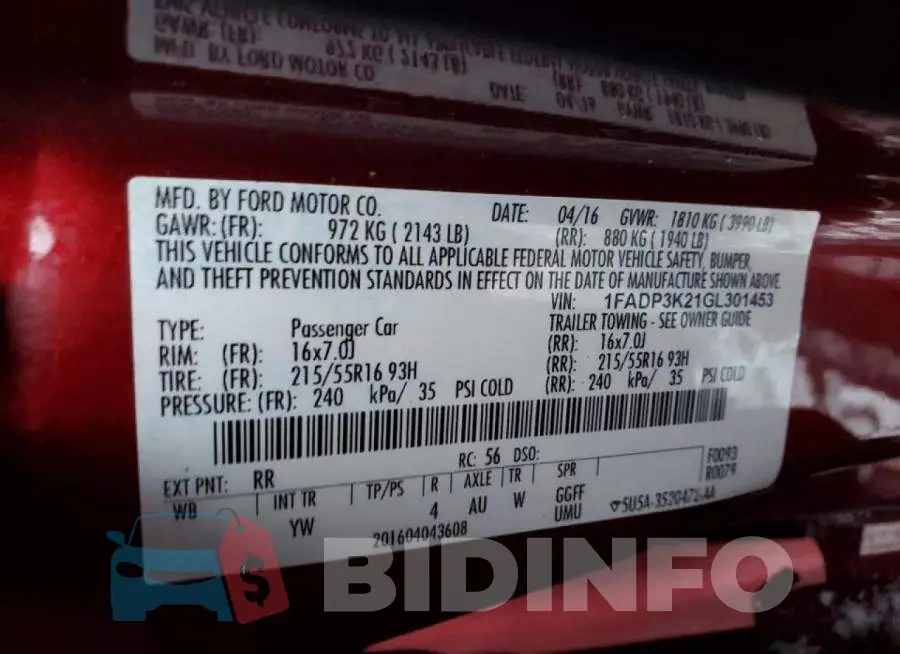 1FADP3K21GL301453 Photo# 13