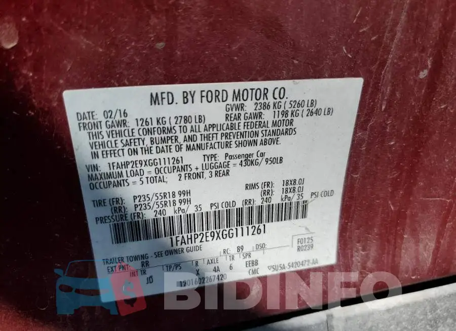 1FAHP2E9XGG111261 Photo# 10