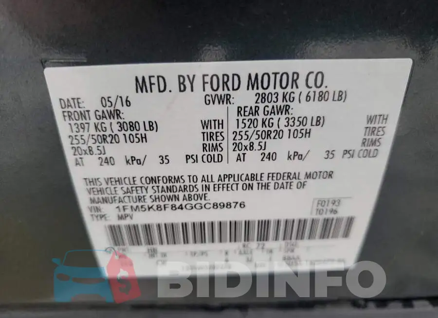 1FM5K8F84GGC89876 Photo# 10