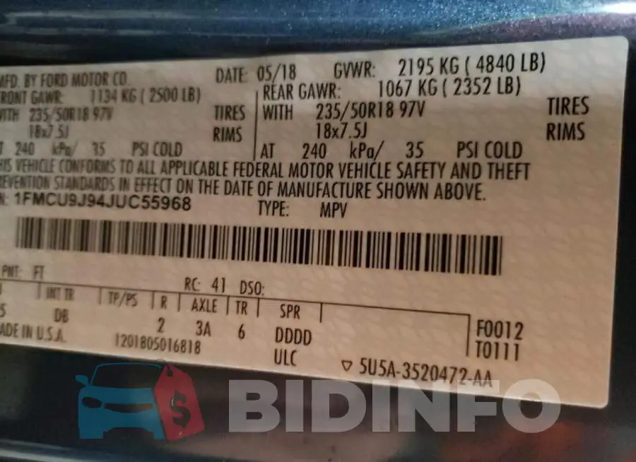 1FMCU9J94JUC55968 Photo# 12