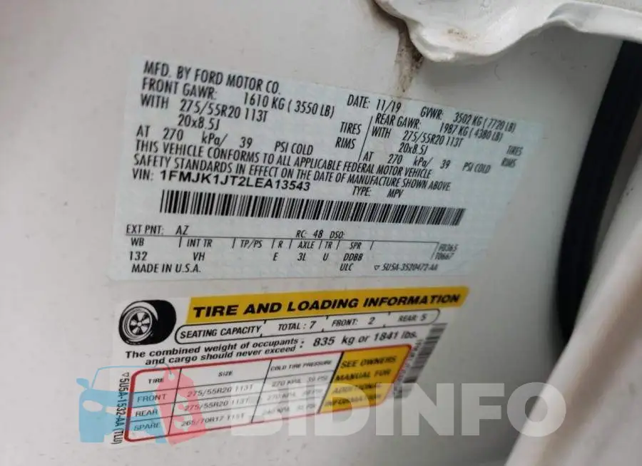 1FMJK1JT2LEA13543 Photo# 10