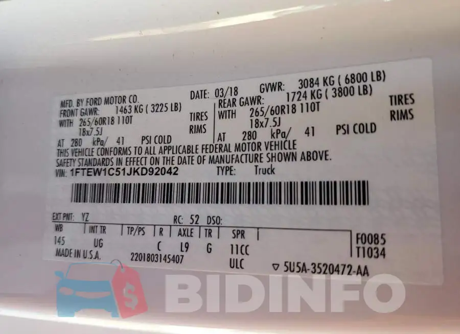 1FTEW1C51JKD92042 Photo# 13