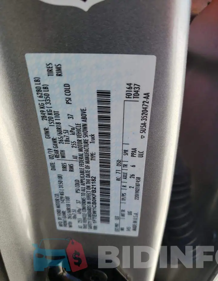 1FTEW1CB0KFB21182 Photo# 10