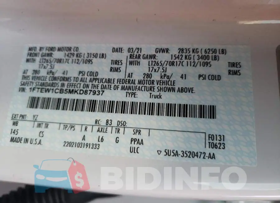 1FTEW1CB5MKD87937 Photo# 13