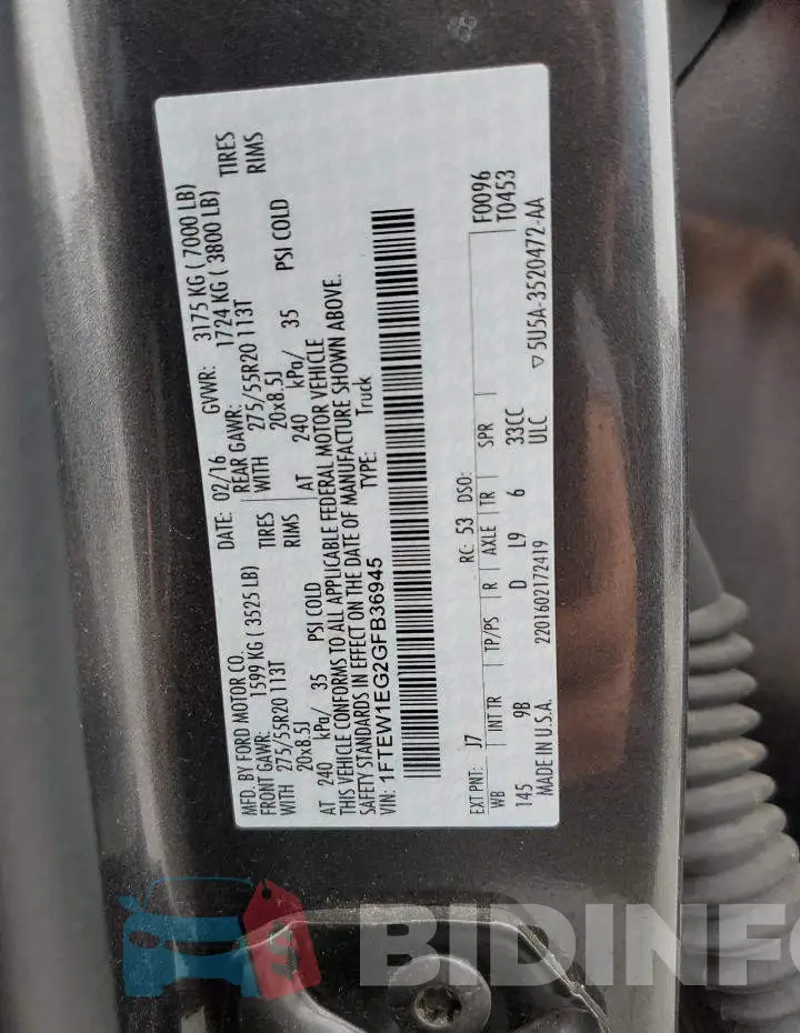1FTEW1EG2GFB36945 Photo# 12
