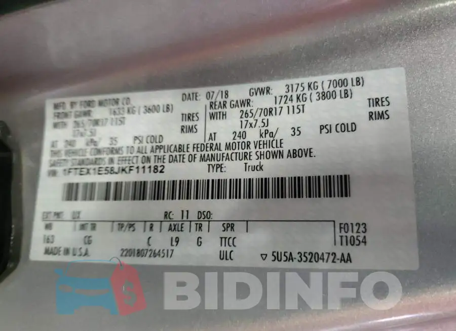1FTEX1E58JKF11182 Photo# 12