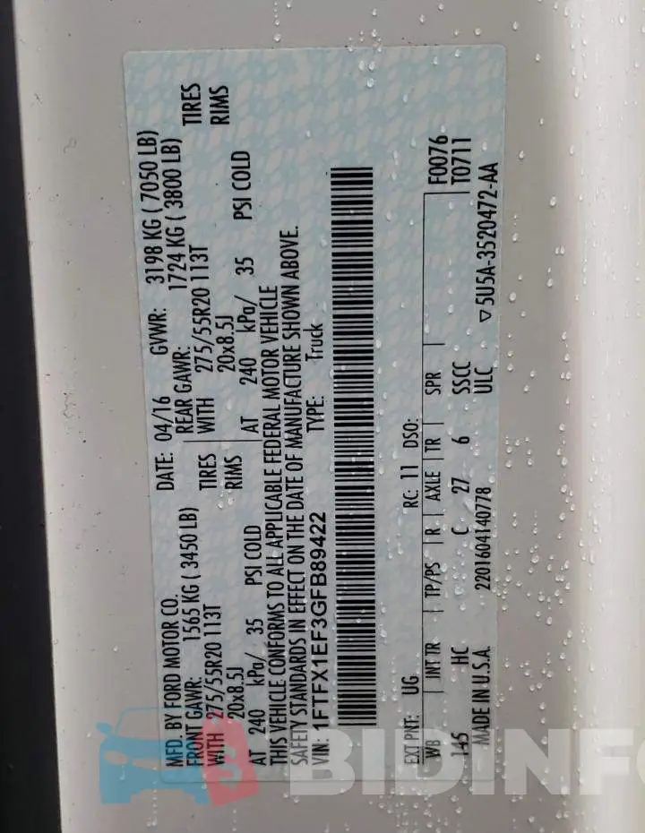 1FTFX1EF3GFB89422 Photo# 13