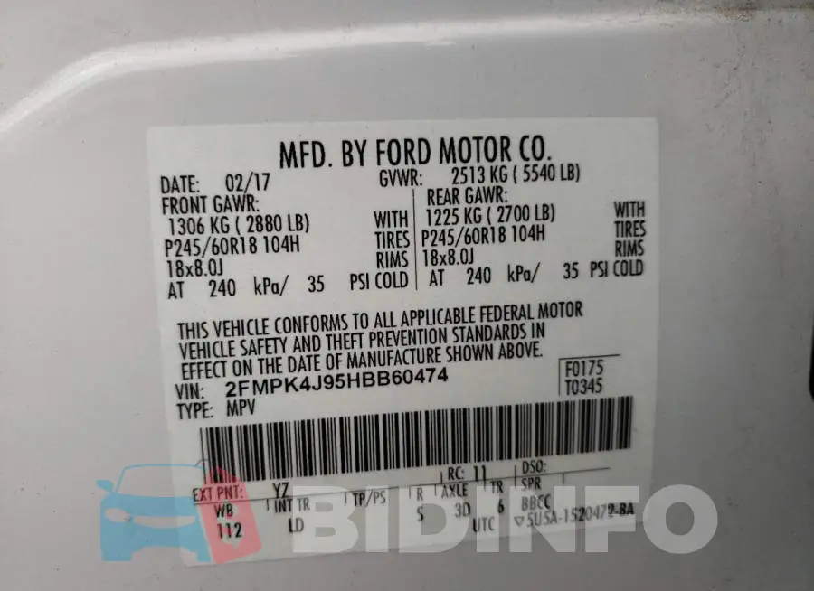 2FMPK4J95HBB60474 Photo# 10