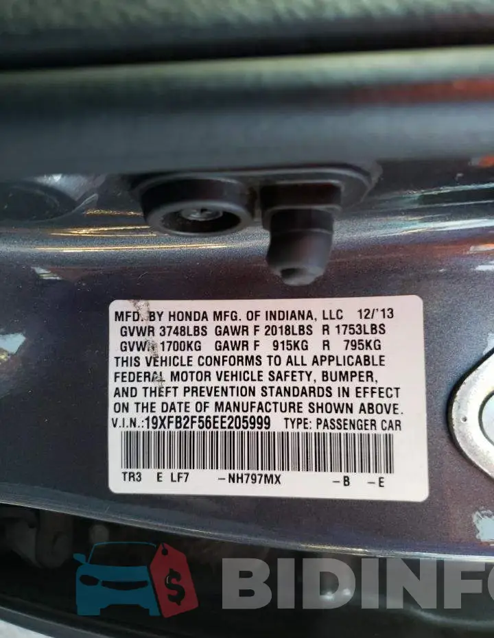 19XFB2F56EE205999 Photo# 12