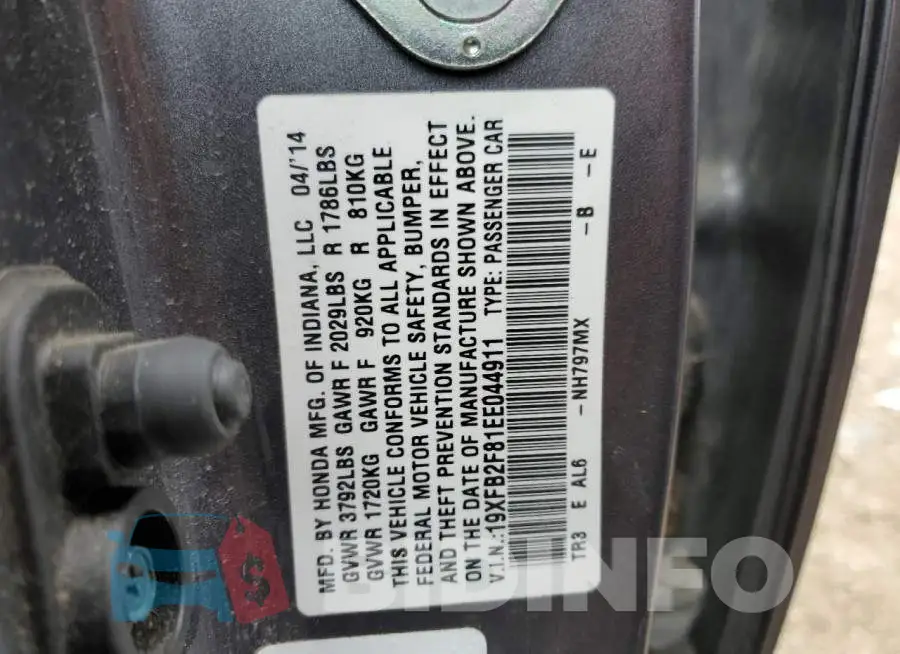 19XFB2F81EE044911 Photo# 10
