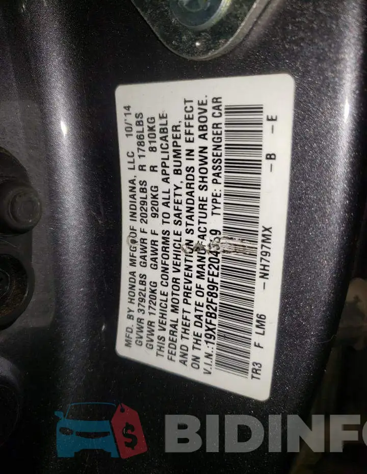 19XFB2F89FE204339 Photo# 13