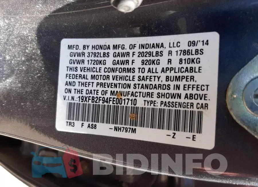 19XFB2F94FE001710 Photo# 10