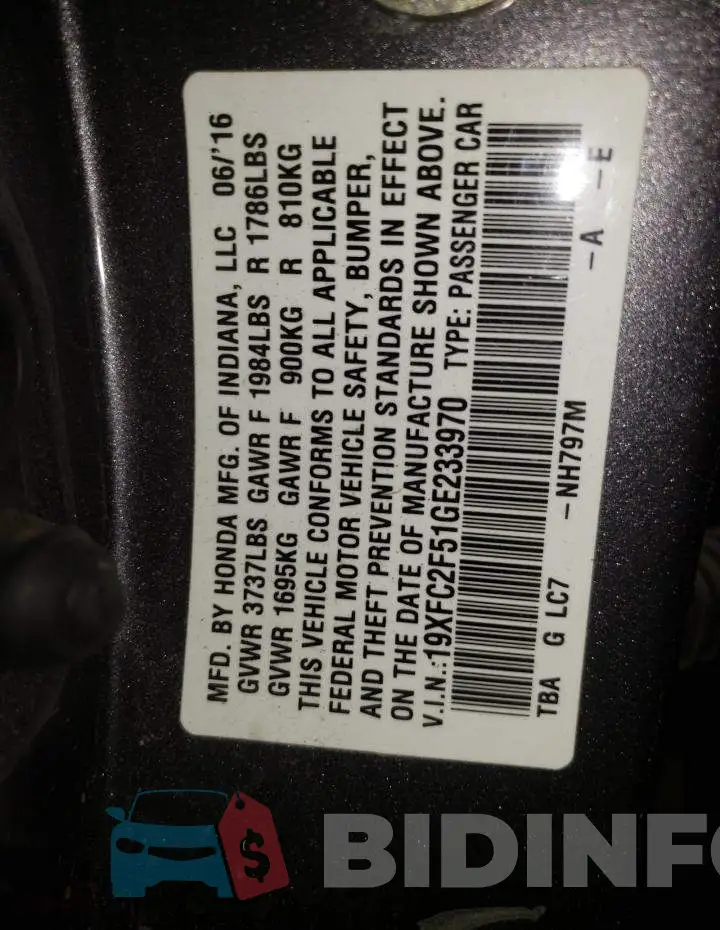 19XFC2F51GE233970 Photo# 10