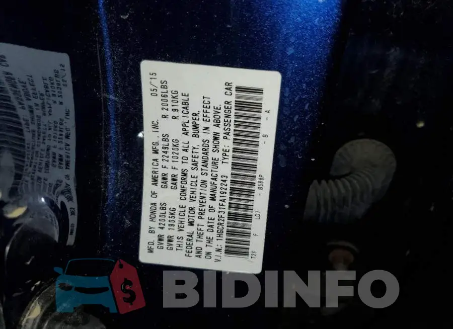 1HGCR2F31FA192243 Photo# 12