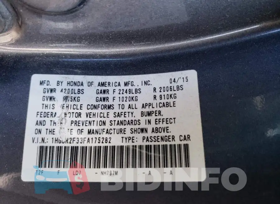 1HGCR2F33FA175282 Photo# 12