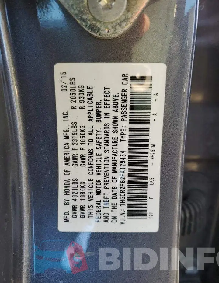 1HGCR2F82FA129454 Photo# 12