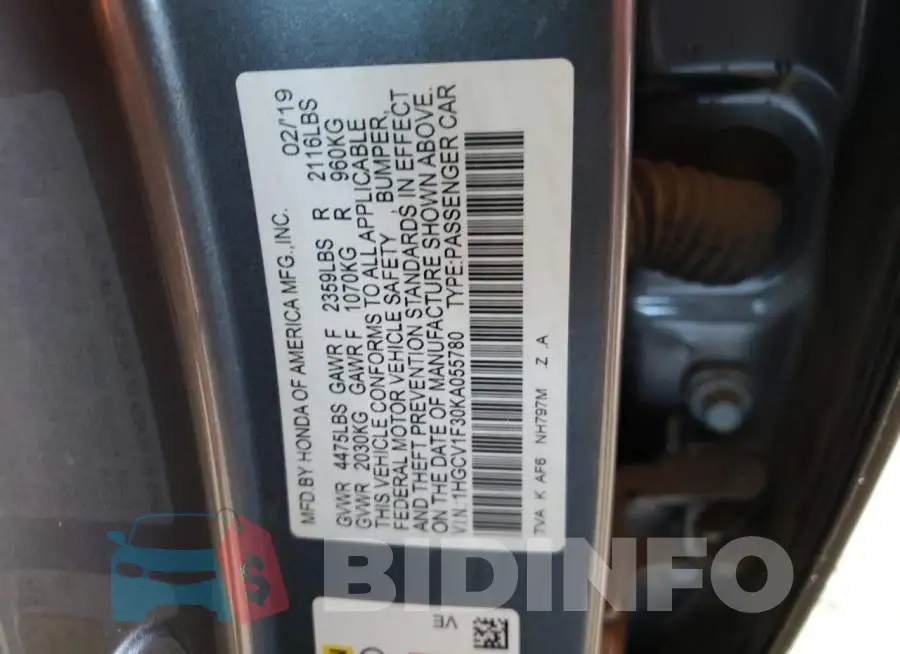 1HGCV1F30KA055780 Photo# 12