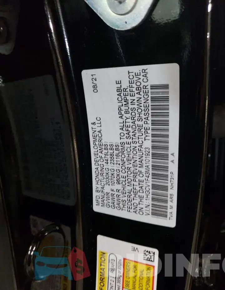1HGCV1F43MA101923 Photo# 10