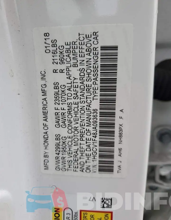 1HGCV1F48JA093636 Photo# 13