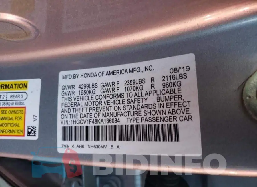 1HGCV1F48KA166084 Photo# 12