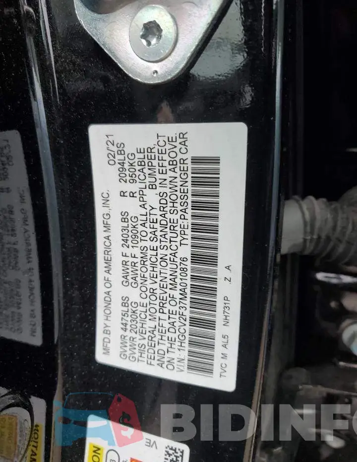 1HGCV2F37MA010876 Photo# 12