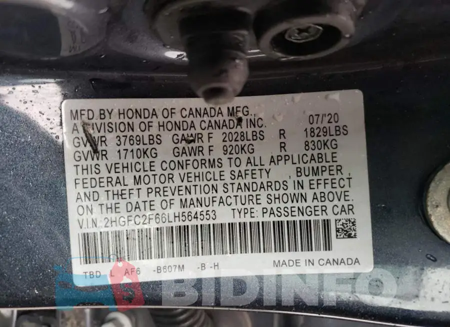 2HGFC2F66LH564553 Photo# 12