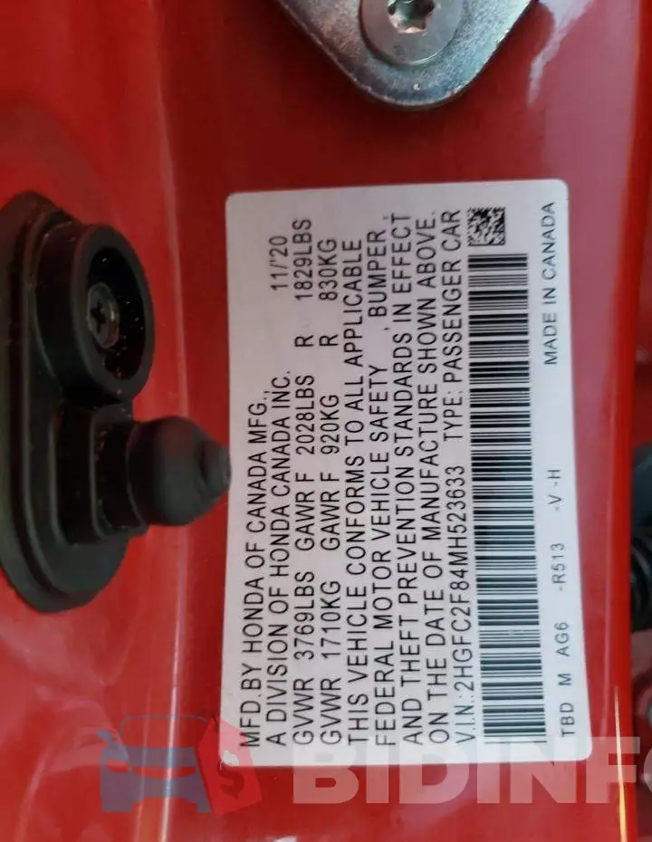2HGFC2F84MH523633 Photo# 13