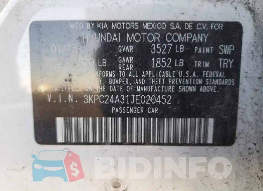 3KPC24A31JE020452 Photo# 13