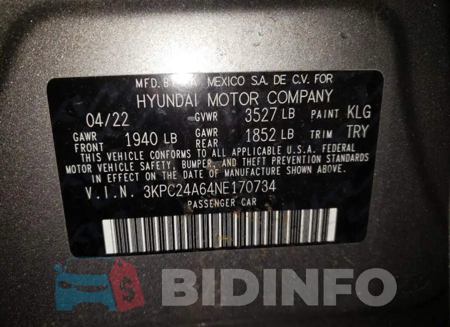 3KPC24A64NE170734 Photo# 12