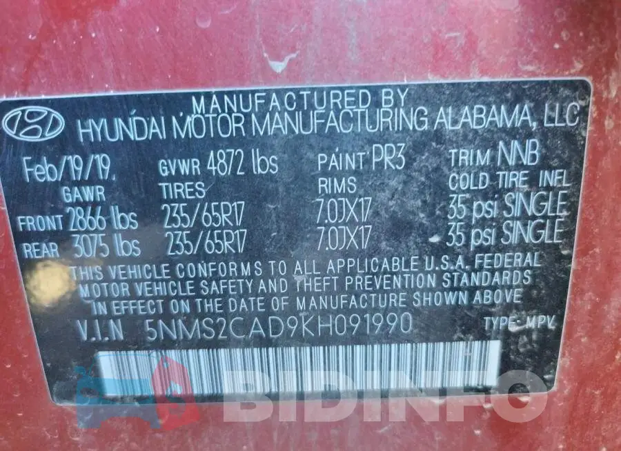 5NMS2CAD9KH091990 Photo# 14