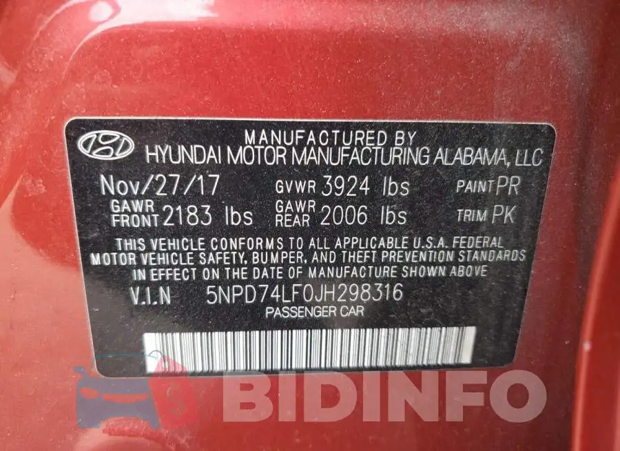 5NPD74LF0JH298316 Photo# 12