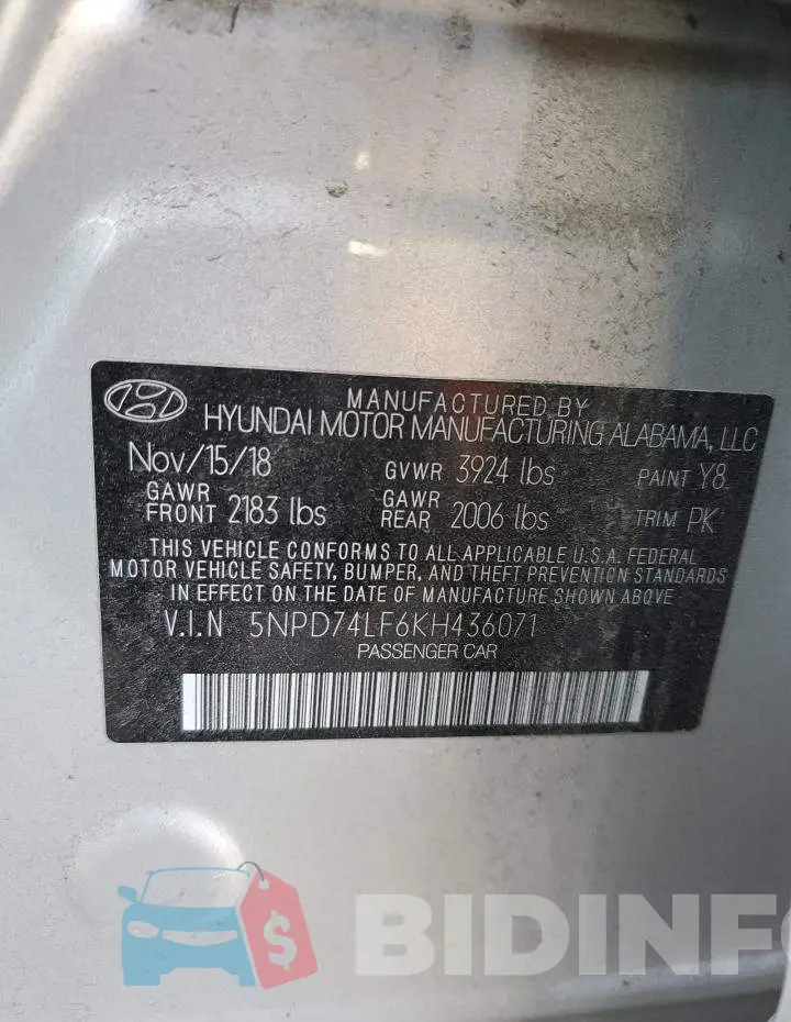 5NPD74LF6KH436071 Photo# 12