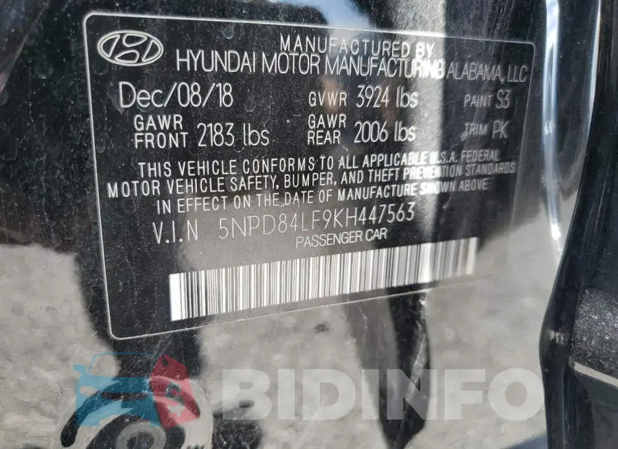 5NPD84LF9KH447563 Photo# 10