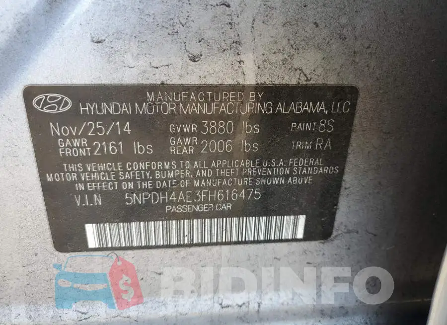 5NPDH4AE3FH616475 Photo# 12