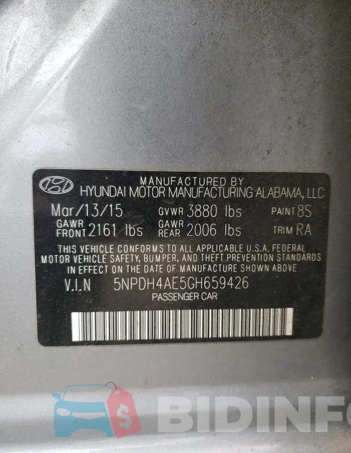 5NPDH4AE5GH659426 Photo# 12
