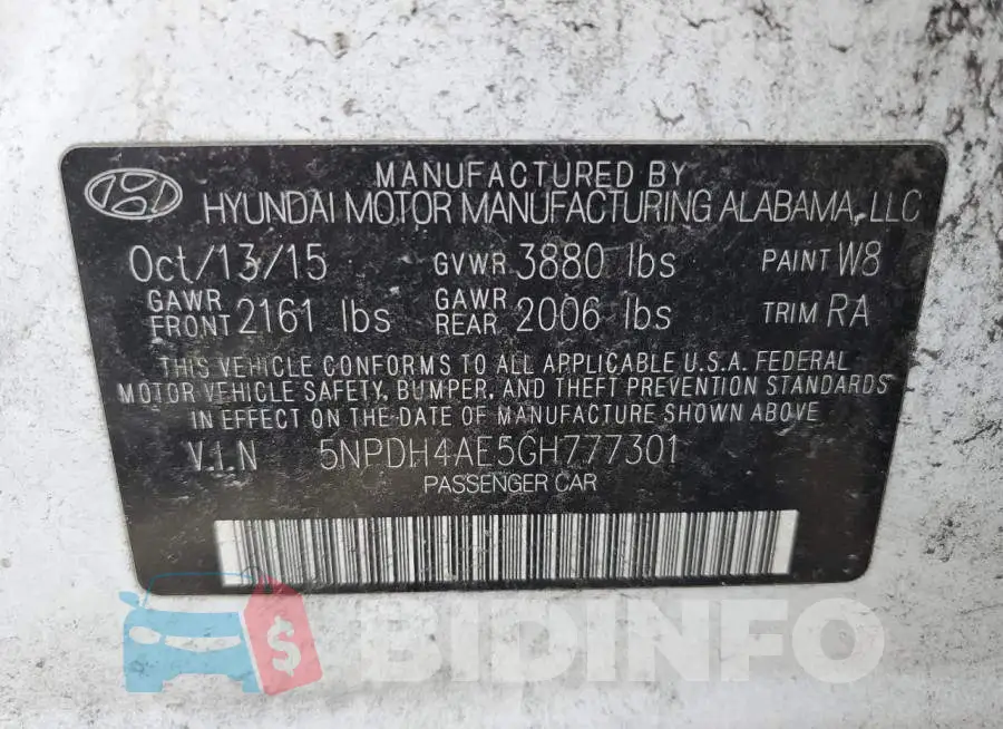 5NPDH4AE5GH777301 Photo# 10