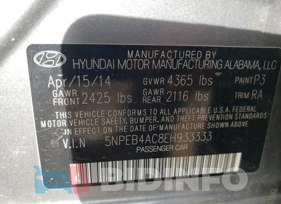 5NPEB4AC8EH933333 Photo# 10