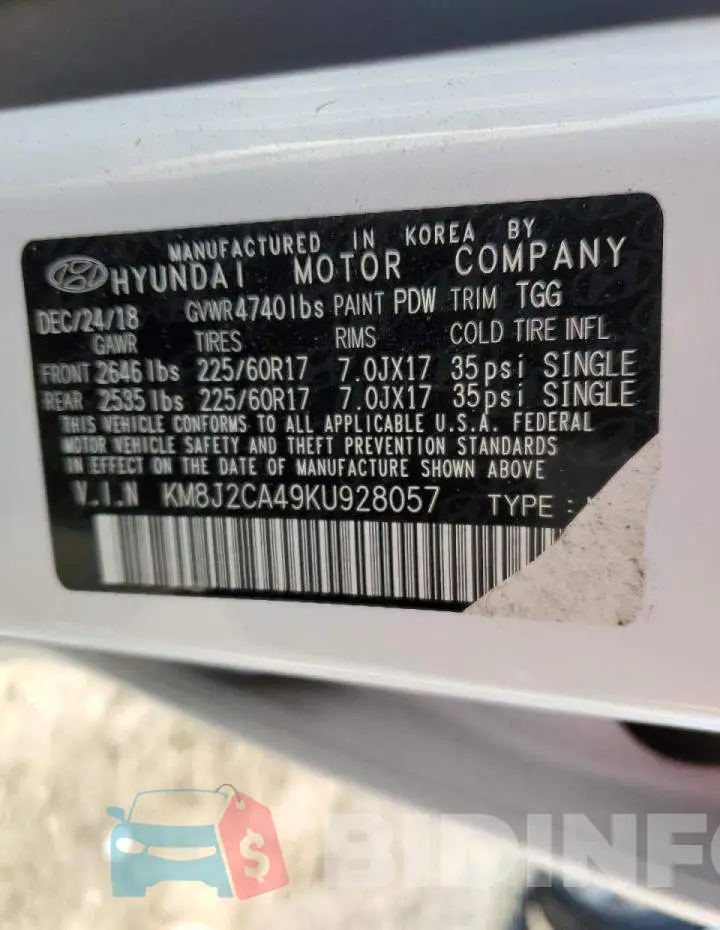 KM8J2CA49KU928057 Photo# 14