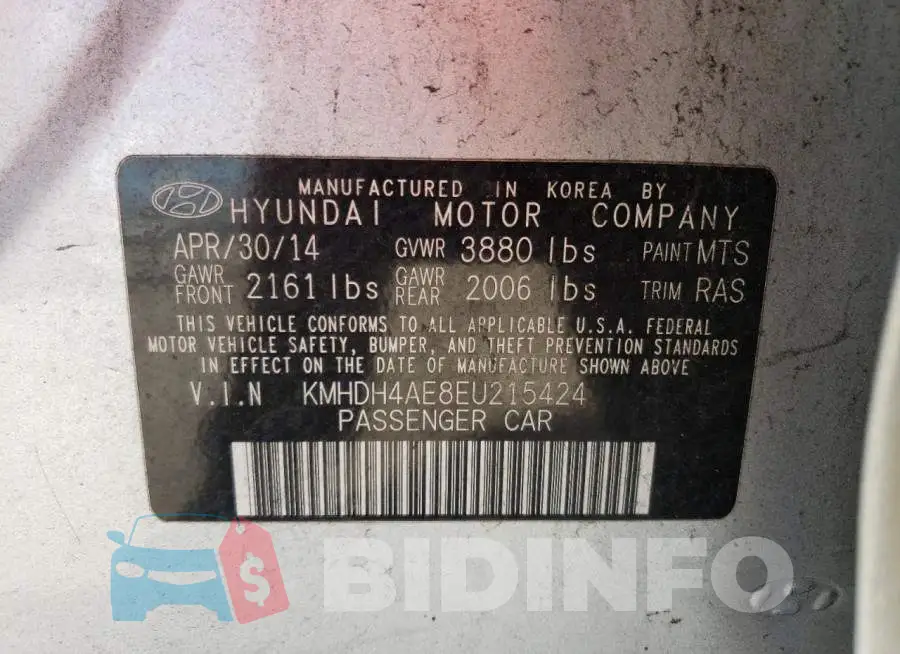 KMHDH4AE8EU215424 Photo# 12